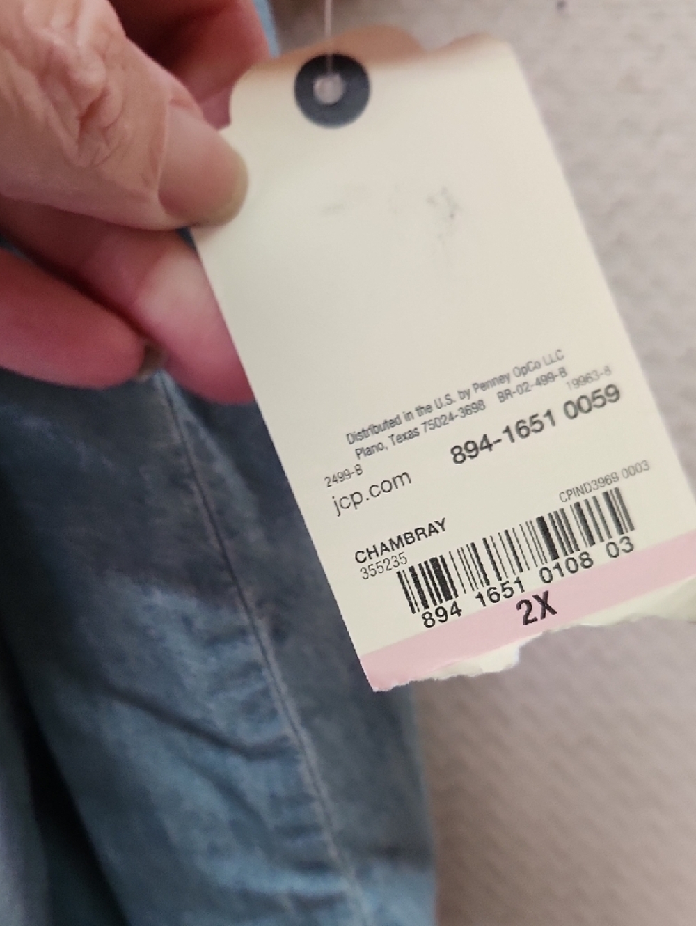 St. John's Bay Light Blue Chambray Split-Neck Short Sleeve Tunic - Picture 3 of 5